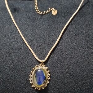 Claire's Gold-Tone Filigree Necklace with Blue Glass Pendant